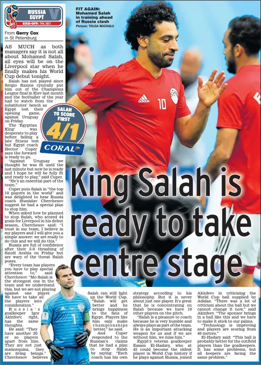  ??  ?? FIT AGAIN: Mohamed Salah in training ahead of Russia clash