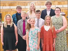  ?? Photo by Natlynn Hayes/Natlynn’s Voice Studio ?? Several Natlynn’s Voice Studio students performed for their spring recital May 10 at Poteau First United Methodist Church. Front row, from left — Emma Claire Gillham and Jenna Scroggins. Middle row — Psalm Yandell, Justice Mitchell, Tyler Wallis and Tiara Frazier. Back row — Grant Thomas, Kylie David, Zane Harrison.
