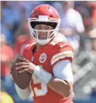  ?? GARY A. VASQUEZ/USA TODAY SPORTS ?? Chiefs quarterbac­k Patrick Mahomes threw for 256 yards Sunday.