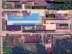  ??  ?? ACTIVITY: A satellite picture of North Korea’s Yongbyon nuclear site, which US experts say is expanding rapidly – despite Kim Jong-Un’s promises to disarm