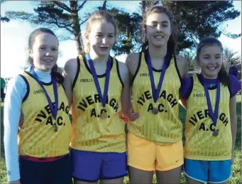  ??  ?? Iveragh U-14 girls team, from left, Maeve Daly, Brianna O’Sullivan, Rachel Dwyer and Aoife Dwyer