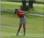  ?? OWEN MCCUE - MEDIANEWS GROUP FILE ?? Owen J. Roberts’ Stefania Fedun hits a wedge shot near the 9th green of the White Course at Gilberstvi­lle Golf Club on at the PAC Boys District 1 Qualifier.