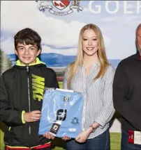  ??  ?? Category 3 winners Barra (left) and Fearghal Duffy with and Amy Rafferty (Declan Rafferty Catering) Lady Captain Jean Connolly.