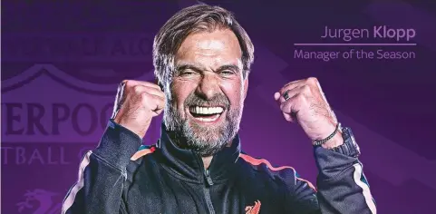  ?? ?? Jurgen Klopp has been named Premier League manager of the year