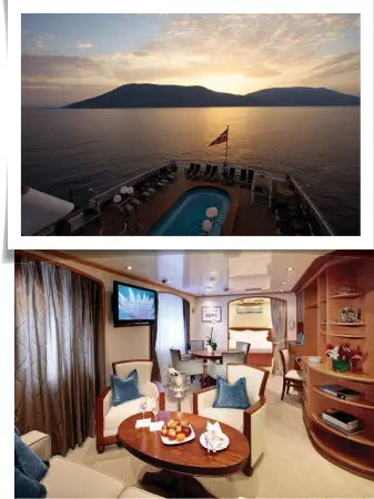  ??  ?? From SeaDream’s Champagne & Caviar Splash to its elegant suites, luxury abounds both on board and onshore.