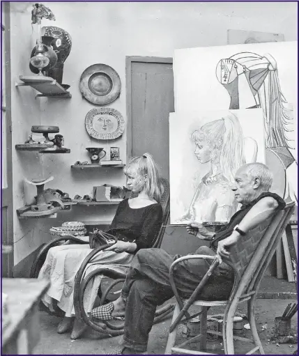  ??  ?? MARVELLOUS MUSINGS: Sylvette David modelling for artist Pablo Picasso in his studio in the South of France