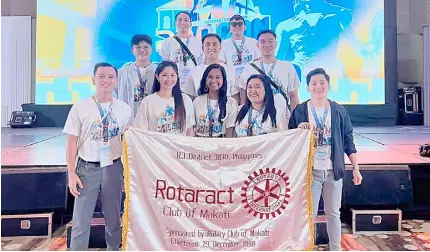  ?? PHOTOGRAPH COURTESY OF ROTARACT CLUB OF MAKATI ?? ATTENDING the 12th Pilipinas Rotaract Convention at the Waterfront Cebu City Hotel and Casino last 16 to 18 February 2024 were Rotaract Club of Makati president Emmanuel Adrian Manuel who led his team comprised of IPP John Nicole dela Cruz, Secretary Hira Angelica Hermoso, PP Mark Gil Cato, PP Prame Rose Cato, PP April Jan Sebrano, Dir. Joseph Carlo Tan, Dir. Jover Acebuche, Rtr. Ninna Shania Tumbagahan and Rtr. James Calvin Piñero. The team joined teams from 10 other Rotaract districts across the Philippine­s.
