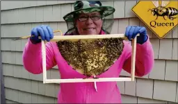  ?? Submitted Photos ?? Lifelong Coventry resident Deadra Bonenfant holds up a honeycomb from her backyard honeybee farm.