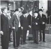  ??  ?? Drill hall: Captain Mainwaring musters the Home Guard in Walmington-on-sea