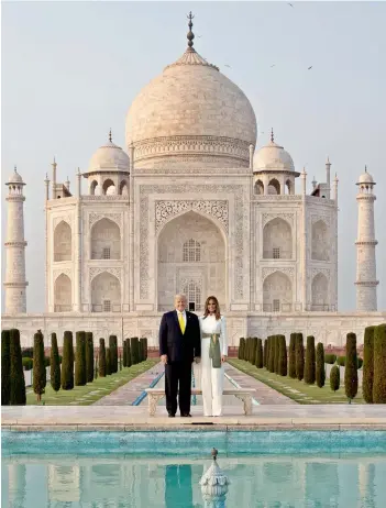  ?? PTI ?? US President Donald Trump and First Lady Melania Trump at the Taj Mahal in Agra on Monday.
—