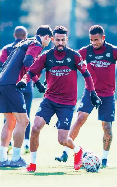  ?? Courtesy: Man.city Twitter ?? Manchester City players attend a training session on Friday, on the eve of their FA Cup semi-final match against Chelsea.