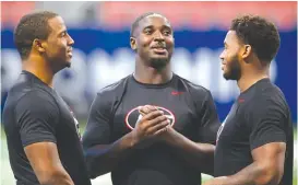  ?? | JOSHUA JONES/ AP ?? Georgia running backs Nick Chubb ( from left), Sony Michel and D’Andre Swift will be a handful for the Oklahoma defense to handle in the Rose Bowl.