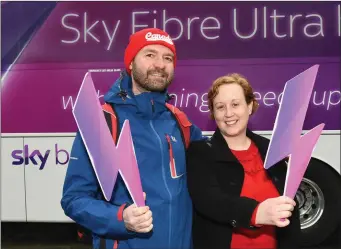  ??  ?? Mary ann O Dwyer and Shane Counters at the Launch of the the Fibre Sky Broadband Lighting -Sweep at Scotchhall Shopping Centre