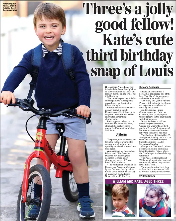  ??  ?? Growing up fast...proud Louis, 3, on his new bike