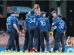  ?? REUTERS ?? England players celebrates against the West Indies.