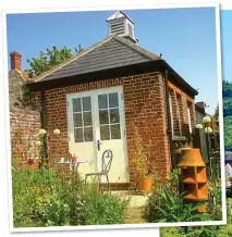  ??  ?? VINTAGE STYLE: The dining room, right, at The Bridge House in Ross-on-Wye, above. Top left: The cute Wash House Studio at Orford