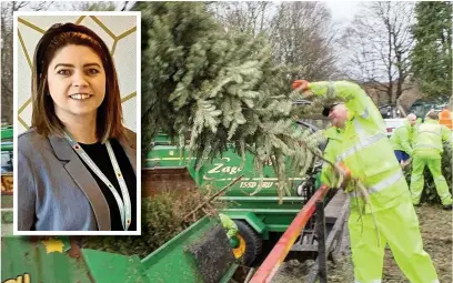  ??  ?? Hospice Community Fundraiser Carley Macey (inset) is asking people if they still have a Christmas tree that needs collecting as part of the recycling operation