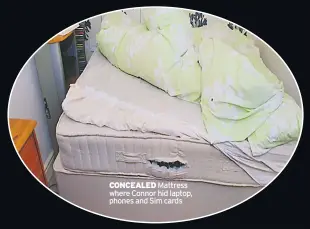  ??  ?? CONCEALED Mattress where Connor hid laptop, phones and Sim cards