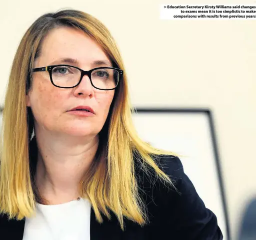  ??  ?? &gt; Education Secretary Kirsty Williams said changes to exams mean it is too simplistic to make comparison­s with results from previous years