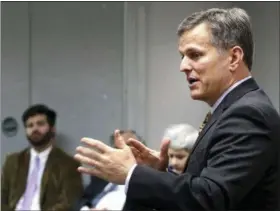  ?? JOHN CLARK/THE GASTON GAZETTE VIA AP, FILE ?? In this Wednesday, March 22, 2017, file photo, North Carolina Attorney General Josh Stein speaks at a roundtable discussion at the Gastonia Police Department community room in Gastonia, N.C. Stein has filed a lawsuit against the popular e-cigarette maker JUUL, asking a court to limit what flavors it can sell and ensure underage teens can’t buy it.