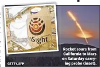  ?? GETTY,AFP ?? Rocket soars from California to Mars on Saturday carrying probe (inset).