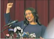  ?? Justin Sullivan Getty Images ?? LONDON BREED, San Francisco’s mayor-elect and the city’s first African American woman mayor, at a news conference at Rosa Parks Elementary School.