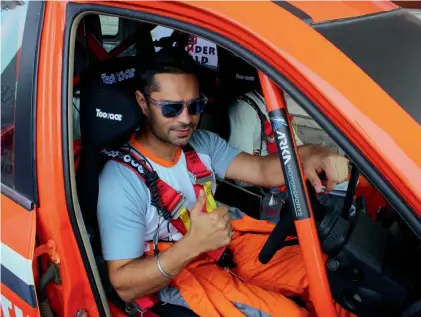  ??  ?? Gaurav Gill poses on Day 1 of the MRF FMSCI Indian National Rally Championsh­ip Round Two in Coimbatore on Saturday.