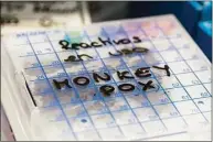  ?? Pablo Blazquez Dominguez / TNS ?? A test of suspected monkeypox samples is seen in a fridge at the microbiolo­gy laboratory of La Paz Hospital on June 6, in Madrid, Spain.