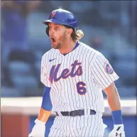  ?? Mike Stobe / Getty Images ?? Jeff McNeil of the New York Mets celebrates after hitting a game-tying home run in the bottom of the ninth inning against the Miami Marlins at Citi Field on Thursday in New York.