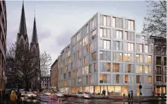  ??  ?? Die Fassade des neuen Hauses soll aus Aluminium, Glas und Kunststein bestehen. Baubeginn ist Mai 2018.