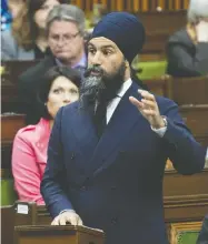  ?? ADRIAN WYLD / THE CANADIAN PRESS ?? NDP Leader Jagmeet Singh speaks during question period in the House of Commons on Monday.