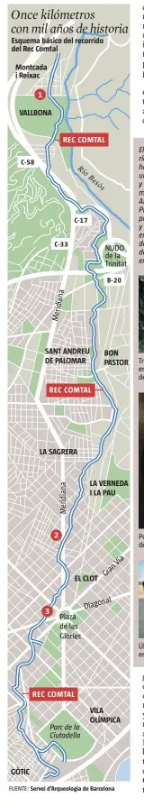  ??  ?? El Rec Comtal canalizó agua del río Besòs desde al menos el siglo X hasta mediados del XX. Nacía en una mina de Montcada i Reixac y recorría 11 km. Cruzó los entonces municipios independie­ntes de Sant Andreu de Palomar y Sant Martí de Provençals. Movió...