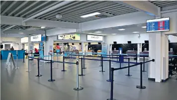  ??  ?? An empty Exeter airport following the collapse of Flybe. It is an inconvenie­nce to many but unprofitab­le firms must be allowed to fail