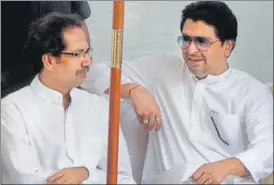  ?? HT FILE ?? Raj Thackeray (right) quit the Shiv Sena in 2005 to create MNS . Raj, who was once seen as Sena founder Bal Thackeray’s heir, had blamed Uddhav Thackeray (left) and his aides for the move.