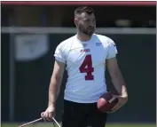  ?? JEFF CHIU — AP PHOTO ?? San Francisco 49ers' Jake Moody takes part in an NFL football rookie minicamp session in Santa Clara, May 12.