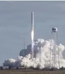  ?? AP ?? WE HAVE LIFTOFF: The Northrop Grumman Antares rocket with Cygnus resupply spacecraft onboard, launches at NASA’s Wallops Flight Facility on Saturday in Wallops Island, Va.