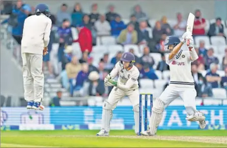  ?? AP ?? Cheteshwar Pujara hits one to the fence on way to his unbeaten 91 on Day 3 of India’s third Test against England at Headingley on Friday.