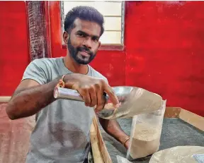  ?? Photo: Sampras Anand ?? Labasa kava exporter, Ravinesh Maharaj, at his workspace.