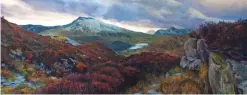  ??  ?? Moel Siabod in Winter, oil on canvas, 40 x 100 cm (15 x 39")
I spent a whole day in this spot producing sketches and taking photos. The weather was wild and dramatic, literally changing minute by minute. It was amazing to witness how the weather systems can transform the landscape, changing the mood and atmosphere of a place many times over in just one single day.