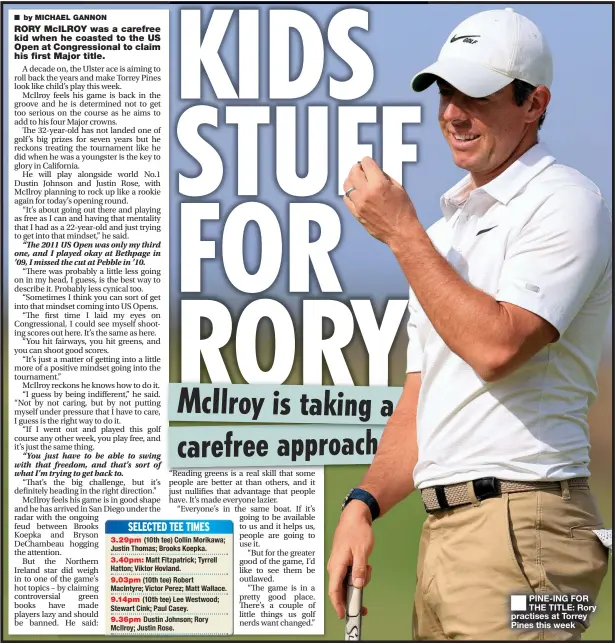  ??  ?? PINE-ING FOR THE TITLE: Rory practises at Torrey Pines this week