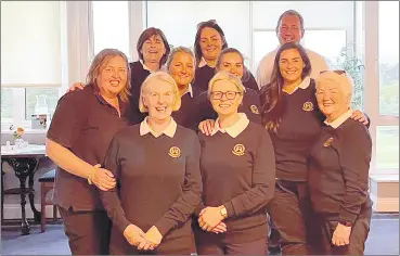  ?? ?? The Ladies Challenge Cup team - Manager Joan Cahillane and her players Megan Glavin, Chrissie Denn, Victoria Lee O’Rourke, Margaret Cashell and Marita Kelly and caddies Betty Daly, Alison Power, Patricia Draddy and Peter Whelan.