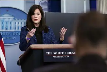  ?? Evan Vucci/Associated Press ?? White House deputy national security adviser Anne Neuberger speaks on Wednesday during a news briefing in Washington. U.S. officials are scrambling to reinforce the nation’s cyber defenses following a sweeping hack.