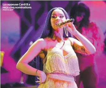  ??  ?? La rappeuse Cardi B a reçu cinq nomination­s.