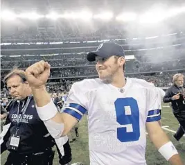  ?? SHARON ELLMAN/AP ?? The emergence of Dak Prescott with the Dallas Cowboys has made longtime fixture Tony Romo, above, expendable. Releasing him will give Dallas a boost on its salary cap issues.