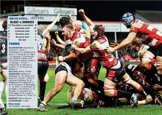  ?? PICTURES: Getty Images ?? Jubilation: Richard Hibbard goes over to score the winner for Gloucester