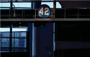  ?? GETTY IMAGES ?? Jackie Robinson’s No. 42 is on display at Marlins Park. Friday was Jackie Robinson Day in major-league baseball.
