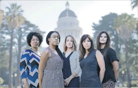  ?? Photograph­s by Myung J. Chun Los Angeles Times ?? TINA McKINNOR, left, Sadalia King, Amy Thoma Tan, Jodi Hicks and Sabrina Lockhart shared with The Times their stories of sexual harassment in Sacramento.