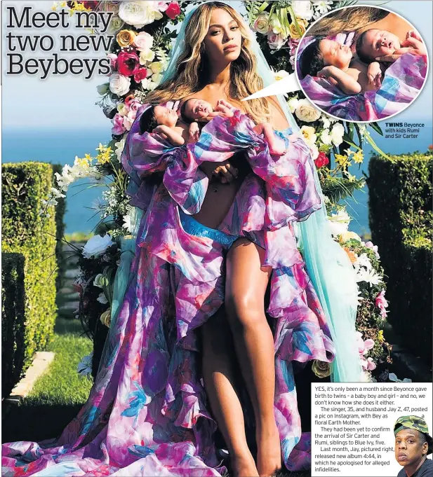  ??  ?? TWINS Beyonce with kids Rumi and Sir Carter