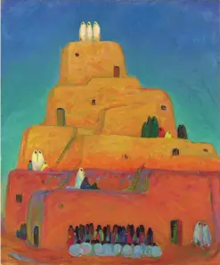  ??  ?? Above:
Eda Sterchi (1885-1969),
A Pueblo (Taos),
1919, oil on canvas, 301/8 x 25¼”. Denver Art Museum, funds from the DAM Westerners, 2020.228.