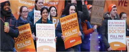  ?? ?? Industrial action: Junior doctors in the BMA union walked out last week in longest ever NHS strike